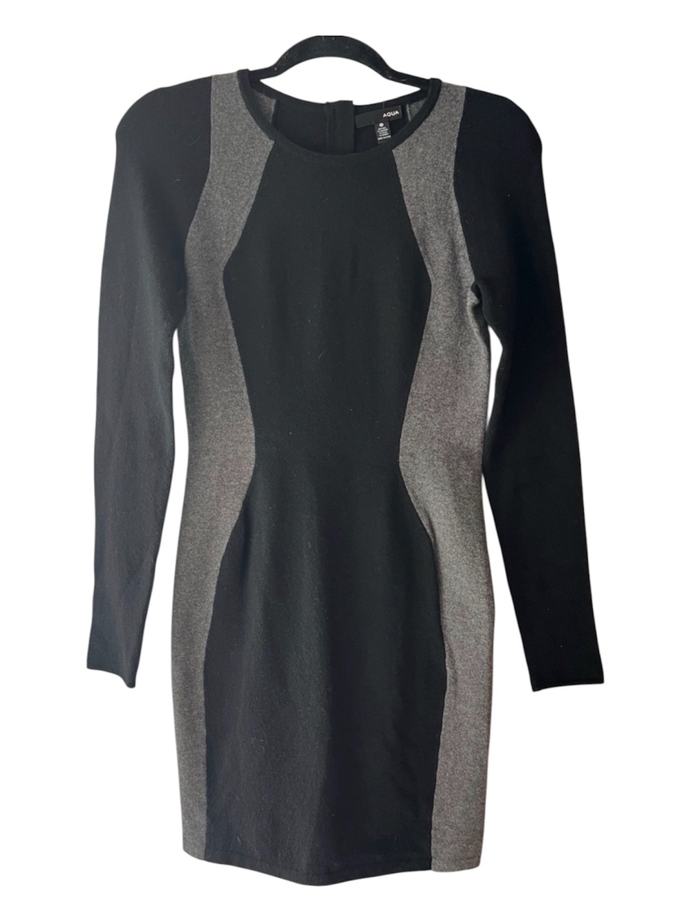 Aqua Black Gray Wool Cashmere Blend Long Sleeve Panel Sheath Bodycon Dress XS EU